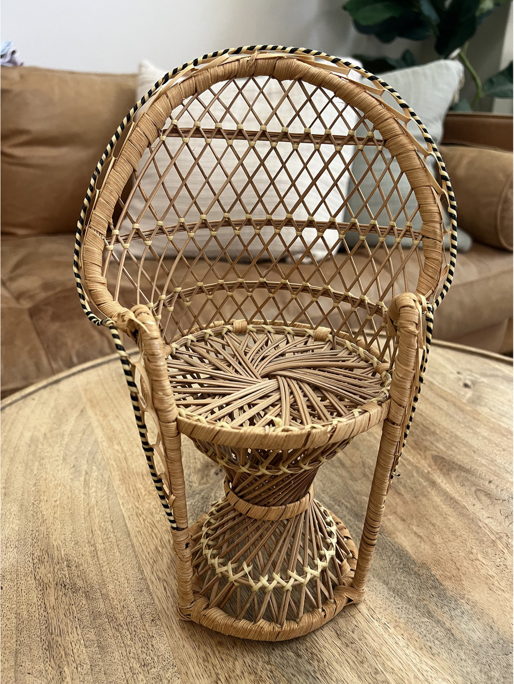 Vintage Mini Wicker Peacock Chair Boho Ecclectic Whimsy Artsy Plant Stand